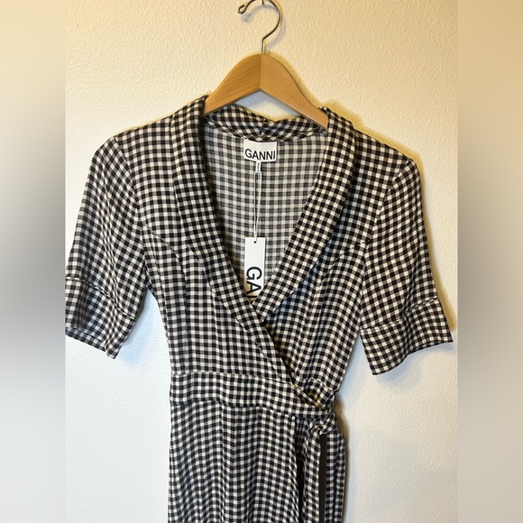 NWT..GANNI Check Gingham Print Wrap Dress Size 32 - Picture 8 of 15